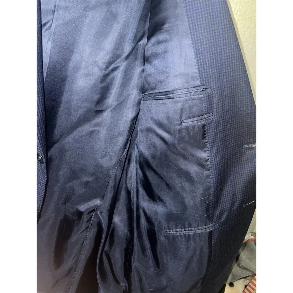CANALI Suit Jacket Men's 44L Dual Vent 100% Wool Blue Windowpane 54L EU Coat